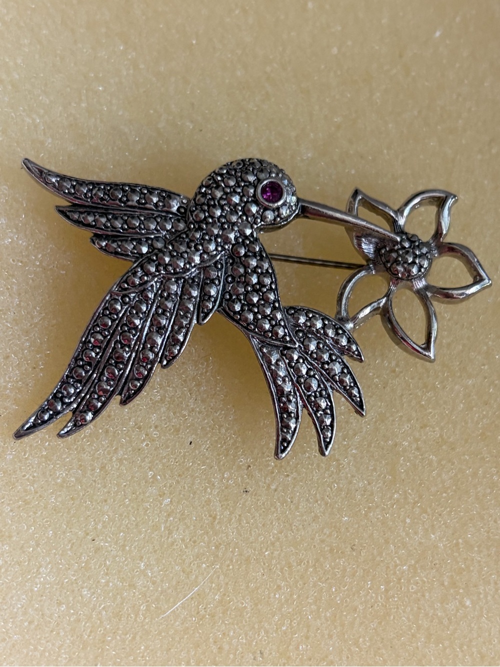 4/$100 Silver-Tone Hummingbird Brooch with Pink Accent